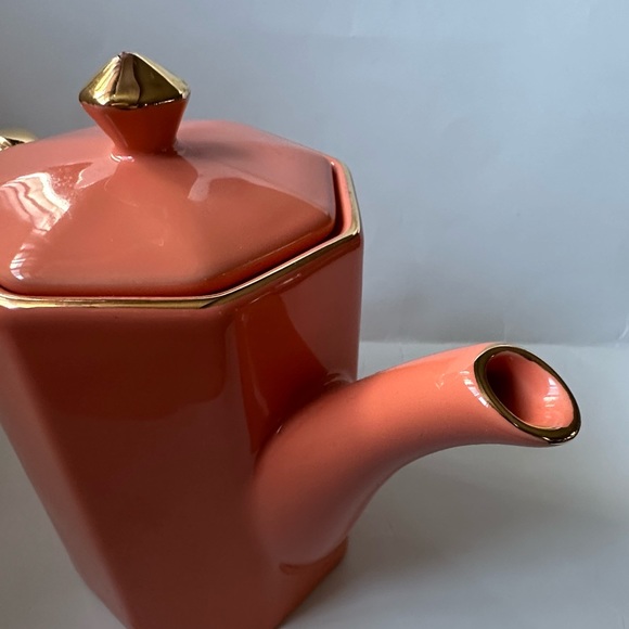 Gracie’s Teaware Ceramic Teapot 32 Oz Peach/Gold NWOT - Picture 6 of 8